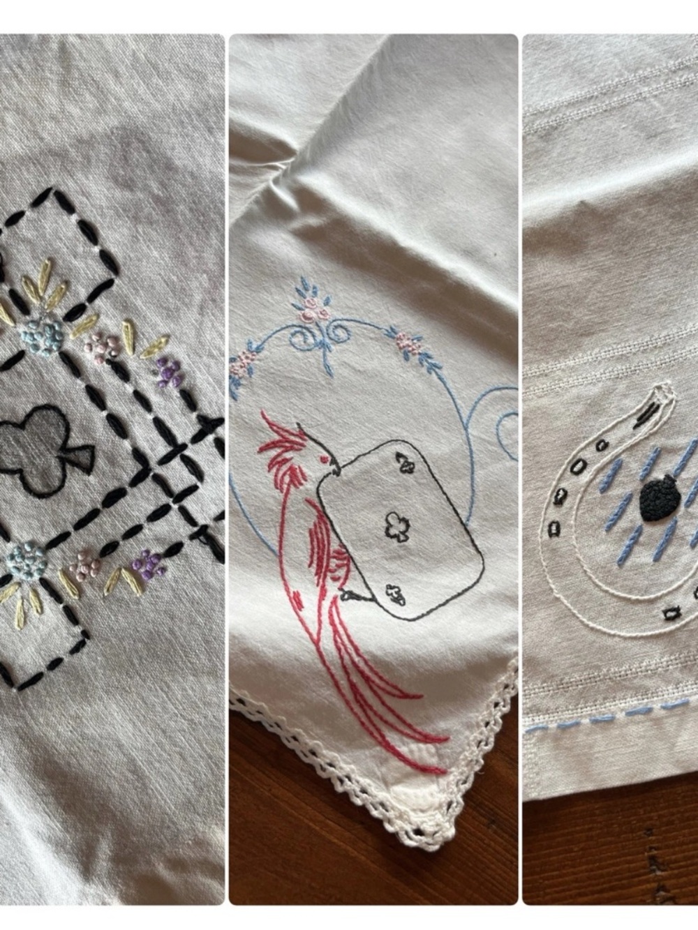 Vintage Card Table Linen Tablecloth Set Playing Cards & Horseshoes